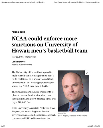NCAA could enforce more sanctions on University of Hawaii men’